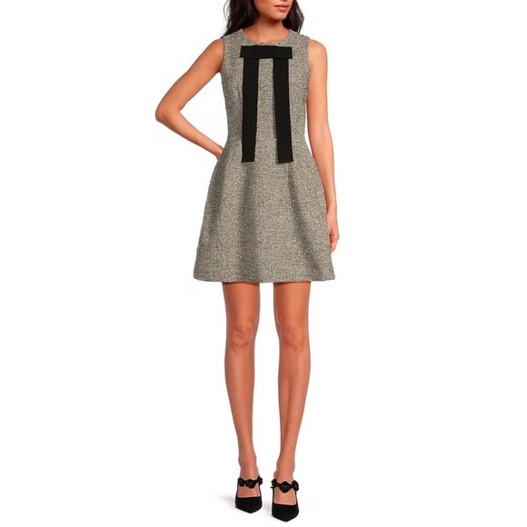 A Loves A Tulip Woven Metallic Tweed Contrast Bow A-Line Mini Dress size M - Picture 1 of 5